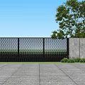 Modern Garden Wall Design With Green Trees Paved Ground And Blue Sky 3d model
