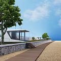 Modern Cabins With Stone Wall Wooden Stairs Glass Walls Wooden Deck And Trees