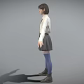 A Woman Wearing White Shirt Tie Gray Pleated Skirt Blue Thigh High Socks And Boots