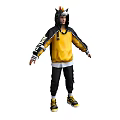 Man Wearing Yellow Horned Hoodie With Black Accents Black Pants And Yellow Shoes