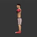 Shirtless Muscular Man With Red Boxing Gloves And Gray Shorts Standing With Arms Outstretched
