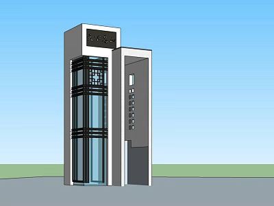 Modern Architectural Tower With Glass Curtain Wall Grey White Exterior And Top Decorative Structure 3d model