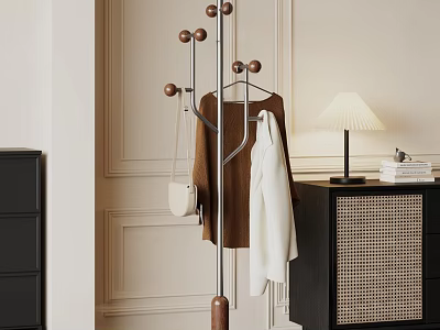 Modern Entryway Cabinet With Side Cabinet Coat Rack Hanging Clothes Table Lamp And Books 3d model