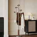 Modern Entryway Cabinet With Side Cabinet Coat Rack Hanging Clothes Table Lamp And Books