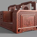 Traditional Red Wood Two Seater Sofa With Intricate Carved Patterns And Classic Design Elements