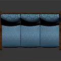 Three Seat Blue Sofa With Patterned Cushions Wooden Armrests And Base