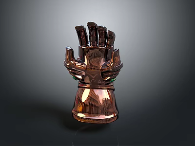 Detailed Metallic Gauntlet With Intricate Patterns Copper Finish Separate Fingers And Ornate Base 3d model