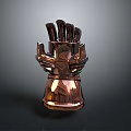 Detailed Metallic Gauntlet With Intricate Patterns Copper Finish Separate Fingers And Ornate Base