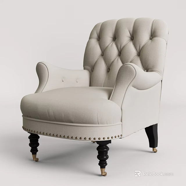 Classic Light Beige Single Sofa With Tufted Back Curved Armrests And Nailhead Trim 3d model
