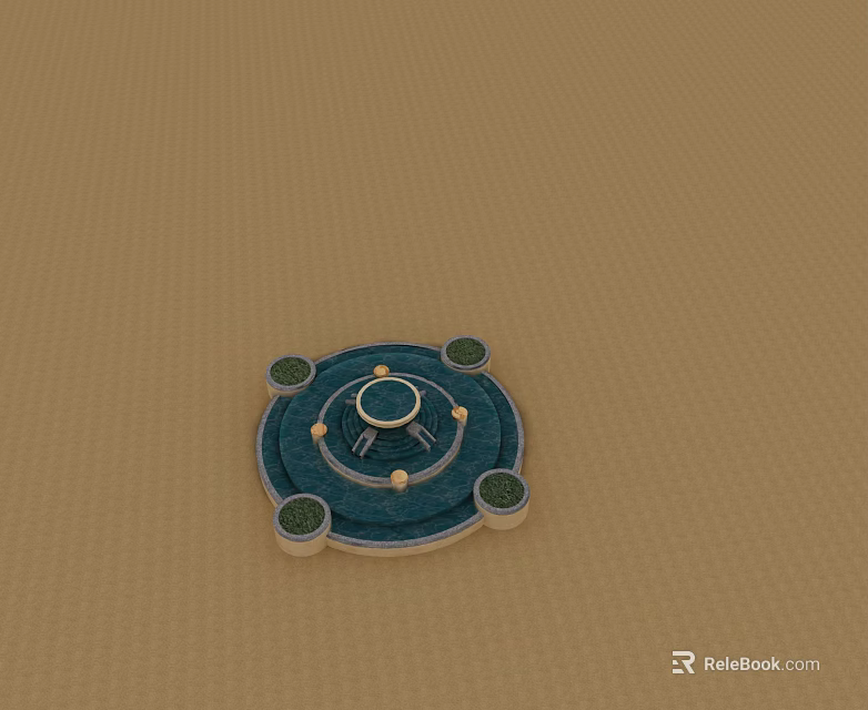 Blue Circular Swing Door Design With Green Decorative Elements And Brown Grid Background 3d model 