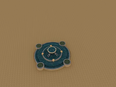 Blue Circular Swing Door Design With Green Decorative Elements And Brown Grid Background 3d model