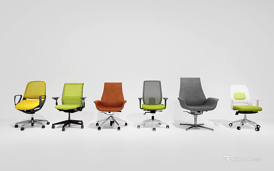 Modern Ergonomic Office Chairs in Multiple Colors with Rolling Casters and Adjustable Features 3d model