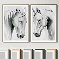 Black and White Animal Paintings Featuring Two Horse Portraits in Framed Artwork for Wall Decor