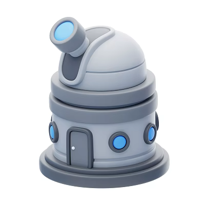 Gray And Blue Dome Model With Telescope Top Circular Windows And Small Door 3d model