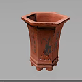 Plant Decorative Red Hexagonal Flower Pot With Patterned Design And Stand Feet 3d model