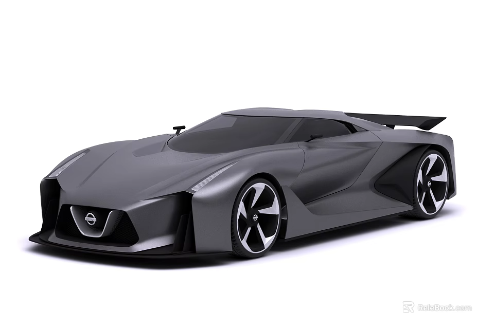 Gray Nissan Concept Car Featuring Sleek Design Sporty Exterior Large Wheels And Rear Spoiler 3d model 