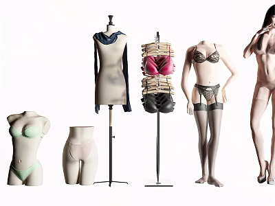 Mannequins Displaying Lingerie Including Bras Panties Stockings And Underwear 3d model