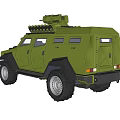 Green Military Armored Vehicle With Roof Mounted Weapon System And Missile Launchers