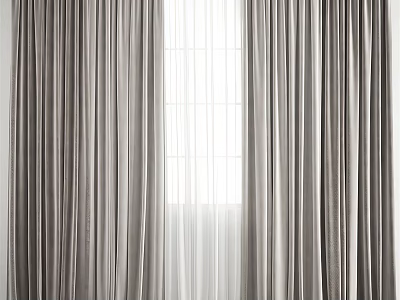 Gray Two Layer Curtains With White Sheer For Light Filtering Window Home Decor 3d model