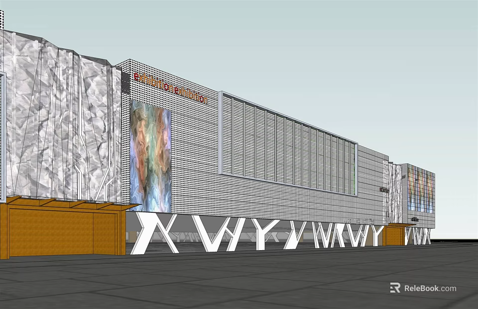 Modern Commercial Complex Exterior Design With Glass Curtain Wall And Decorative Elements 3d model 