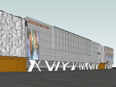 Modern Commercial Complex Exterior Design With Glass Curtain Wall And Decorative Elements 3d model