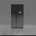 Modern Double Door Gray Refrigerator With Textured Surface And Bottom Freezer Drawer