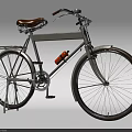 Vintage Bicycle With Brown Leather Seat Orange Water Bottle And Spoked Wheels On Beige Frame