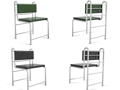 Modern Minimalist Single Chair with Metal Frame and Leather Upholstery in Green and Black 3d model
