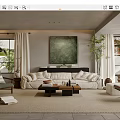 Modern Living Room Interior With White Sofa Coffee Table Large Wall Art And Plant