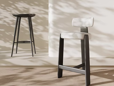 Modern Bar Stools With Minimalist Design Black Frame White Seat Wooden Floor Interior Light Shadows 3d model