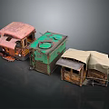 Vintage Retro Carts With Pink Green Brown Colors And Canvas Covers Open Tops