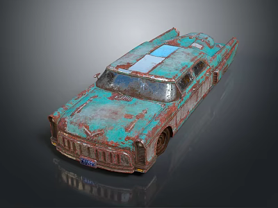 Vintage Teal Rusty Car With Worn Exterior And Weathered Classic Design 3d model