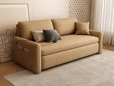 Beige Multi Seat Sofa With Throw Pillows On Light Colored Wall And Area Rug 3d model