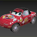 Red Cartoon Convertible Car With Big Eyes Floral Decals And Number 45