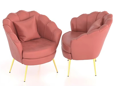 Elegant Pink Leather Single Sofa With Scallop Design And Gold Legs 3d model