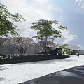 Modern Garden Landscape Design With Curved Paths Lush Greenery And Flowering Trees