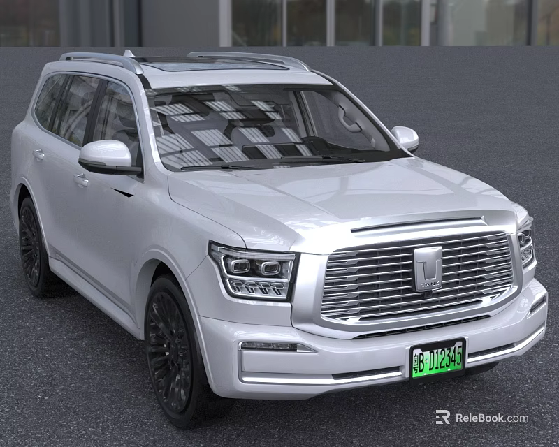 Silver SUV With Large Front Grille Green License Plate And Sleek Body Lines 3d model 