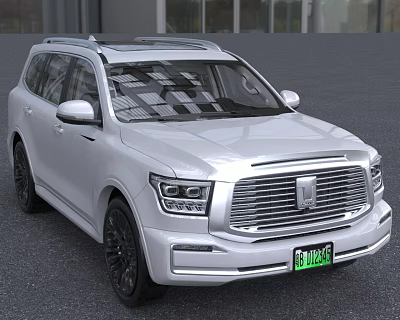 Silver SUV With Large Front Grille Green License Plate And Sleek Body Lines 3d model