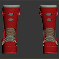 Red High Top Platform Boots With Silver Accents White Trim And Perforated Details