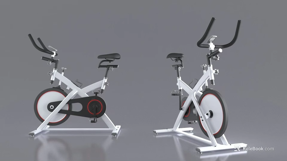 Modern Stationary Exercise Bikes With White Frame Black Seat And Red Accents 3d model 