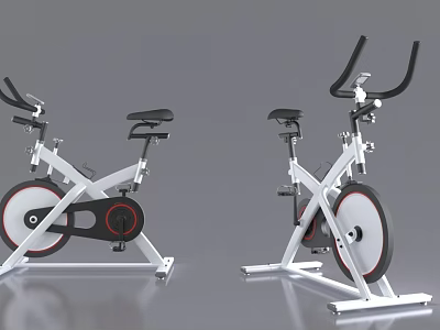 Modern Stationary Exercise Bikes With White Frame Black Seat And Red Accents 3d model