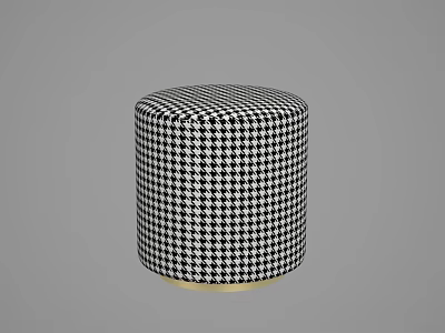 Black And White Houndstooth Pattern Stool With Gold Base Modern Decorative Design 3d model