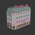 Multi story Commercial Residential Building With Storefronts Windows Roof Skylights And Green Plants