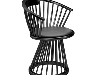Modern Black Lounge Chair With Slatted Backrest And Swivel Base Design 3d model