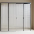 Modern Sliding Doors with Metal Frame and Grid Pattern Glass Panels in Interior Room