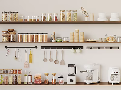 Food Storage Ideas With Organized Kitchen Shelves And Jars 3d model