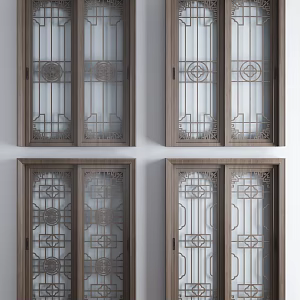 New Chinese style sliding door sliding door sliding door combination 3d model