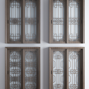 New Chinese style sliding door sliding door sliding door combination 3d model