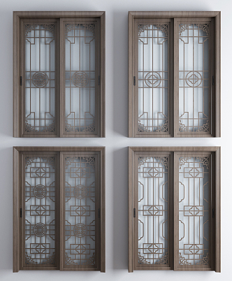 New Chinese style sliding door sliding door sliding door combination 3d model