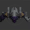 Purple Mechanical Armored Creature Character With Glowing Green Patterns And Metallic Details